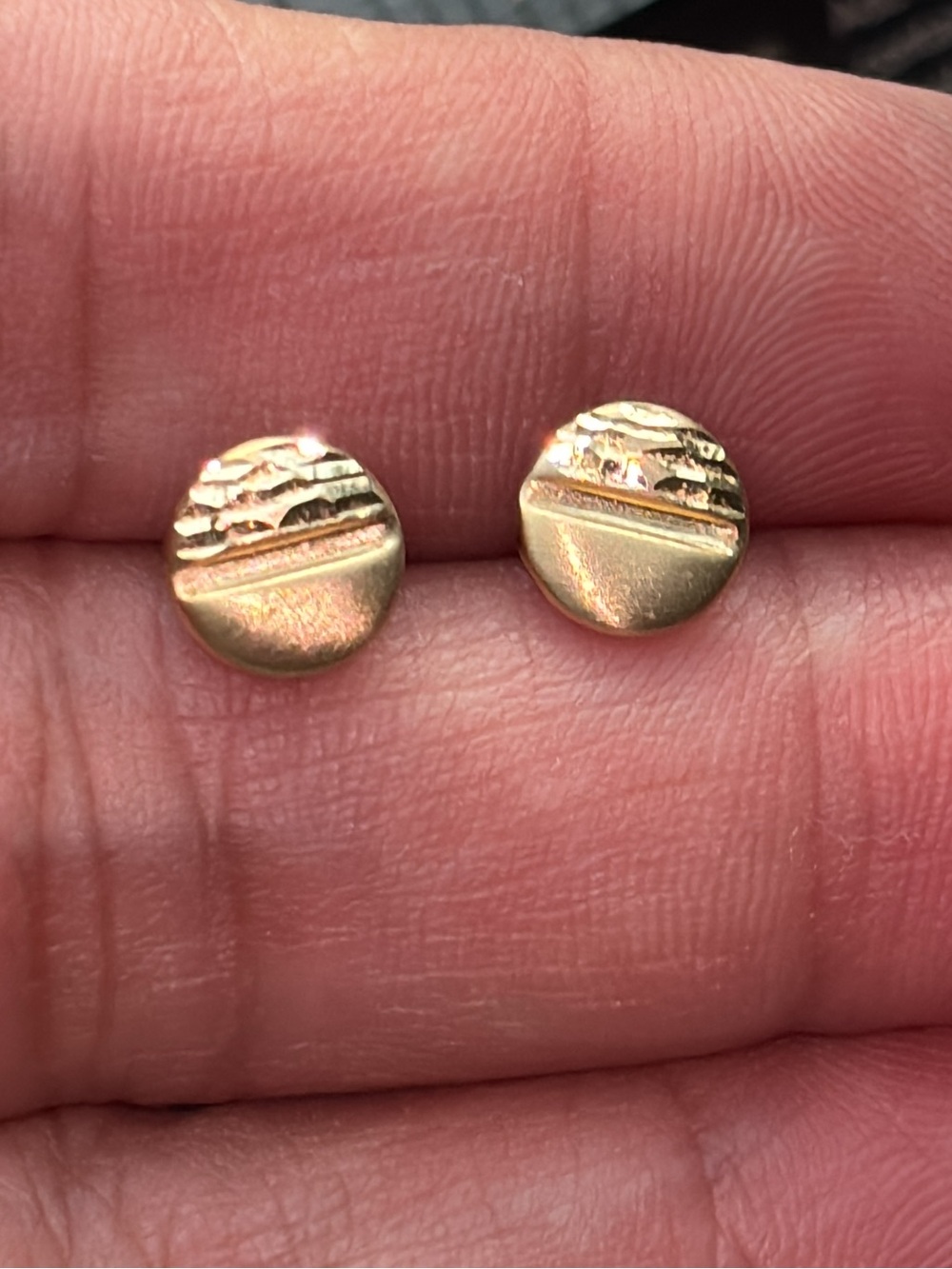 14k Gold Textured and Polished Circle Stud Earrings - Women Jewelry